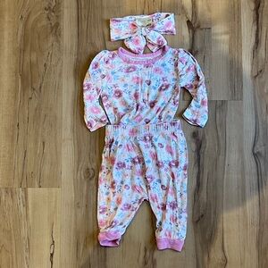 Pink Floral Kids Matching Set with Headband - 🌸
